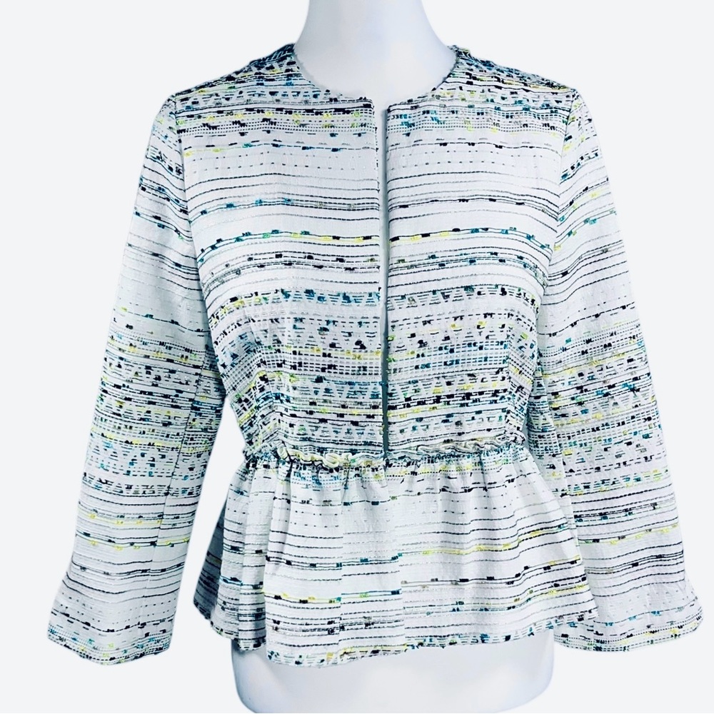 Zara Cropped Tweed Jacket | Collarless Peplum Blazer | Textured Statement Piece